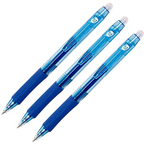 RAYLU PAPER® - 3er-Pack löschbare Kugelschreiber, einziehbar, mit Hybrid-Gel-Tinte, blau und 0,7 mm Strichbreite (3 blau)