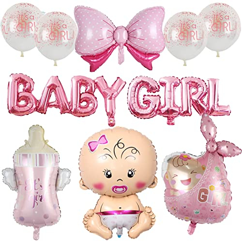 HCRXVV Baby Party Decorazione per bambine Its A Girl Rosa Palloncini Gender Reveal Party Welcome Home Baby Girl Baby Shower Decorazione battesimo Ragazza con Banner Banner Elio Palloncino (Rosa)