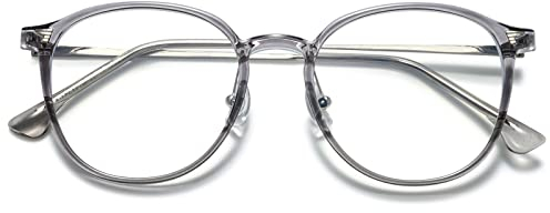 MAGIMODAC Damen Computerbrille Blaulichtfilter Brille Runde Nerd Brillen ohne Sehnstärke Blockieren Blaue Licht von PC TV Handy (Grau)