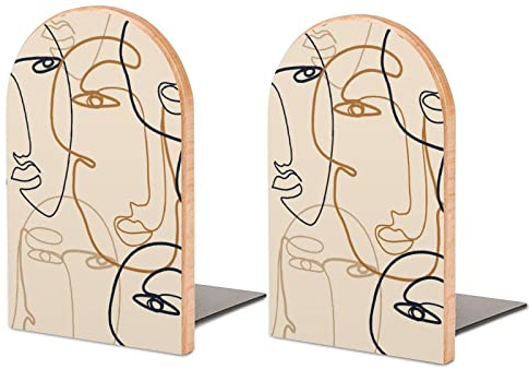 Buchstützen, ästhetische Buchstützen mit abstraktem Gesicht für Regale, um Bücher zu halten, strapazierfähige, rutschfeste Buchstopper, Holz, dekoratives Heimbüro