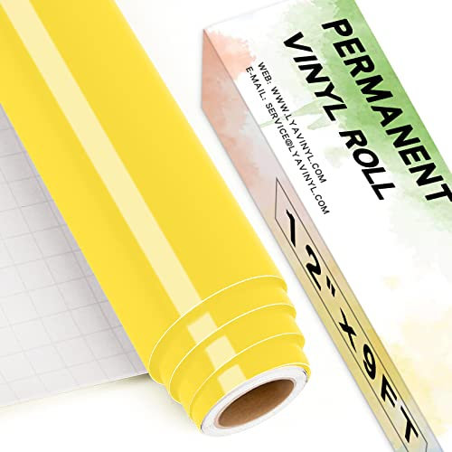 Glossy Yellow Permanent Vinyl Roll, Lya Vinyl 12 x 9ft Self Adhesive Vinyl for Cricut, Silhouette Cameo, Yellow Vinyl for Party Decoration, Window Stickers, Home Decor