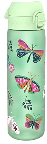 Ion8 Water Bottle, 500 ml/18 oz, Leak Proof, Easy to Open, Secure Lock, Dishwasher Safe, BPA Free, Hygienic Flip Cover, Carry Handle, Easy Clean, Odour Free, Carbon Neutral, Wild Butterfly
