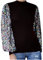 Langarm Shirts für Damen Pailletten Tops Su1911 Damen Halbhochhals Naht Ballon Hülsen Oberteil Schwarz