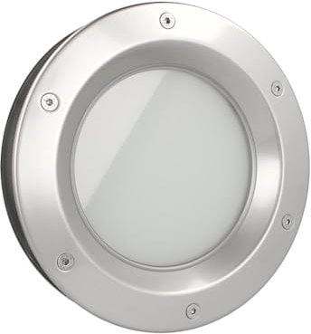 MLS Ojo de Buey B6000, de Acero Inoxidable, Vidrio de Seguridad VSG, Apto para Puertas de 40 mm de Espesor, Tornillos de Fijación Visibles en Ambos Lados, 250 mm de Diámetro, Vidrio Mate