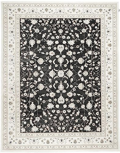 Oskui Carpets NAIN Klassischer Orientteppich - Feines Design für Wohnzimmer, Esszimmer - Schwarz/Durchgemustert - Oeko-Tex Standard 100, Strapazierfähig (400 x 300 cm, Rechteckig)