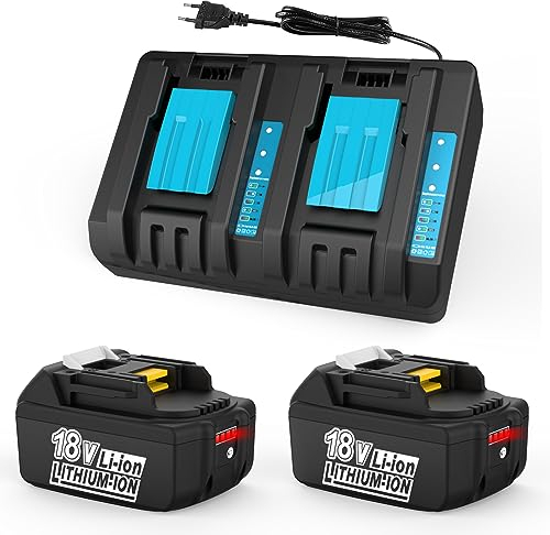 XNJTG 18V 5,5 Ah Batterie Mit Chargeur pour Makita 18V Batterie BL1860B BL1850B BL1850 BL1840 BL1830 avec DC18RD Chargeur Double Port pour Makita