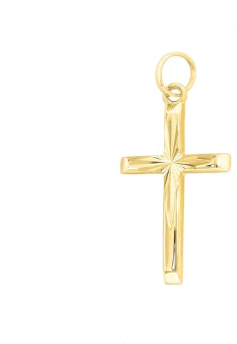 Lucchetta - Jesus Kreuz Anhänger Gold Diamant-effekt - Christliche Geschenke, Goldanhänger Damen Mädchen 585 Echtgold für Kette (bis zu 4 mm) - hergestellt in Italien