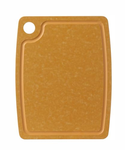 HENDI Schneidebrett, mit Aufhängeloch, Saftrille, Anti-Rutsch-Füße, dichter und langlebiger als Naturholz, 368x272x(H)10mm, Holzfaser
