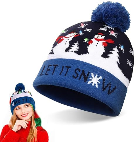 BNGXR Weihnachten Mütze mit Licht,Shine Weihnachten Mütze mit LED Licht,Warme Wintermütze,Strickmütze Hässlich,Universal-Größe Warme Hochwertigem Strickmaterial Xmas für Damen Herren Kinder