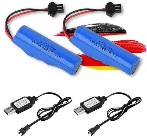 2 Stück 3,7V 800-mAh Li-Ion SM-2P Akku inkl. Usb-Ladekabel, Lithium-Ionen Batterie f. RC Stunt-Car, Fahrzeug, Auto, Boot, Bagger, Spielzeug, kompatibel mit Deerc, Bezgar, Hyper Go, Haiboxing, AmazeFun