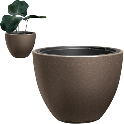 DTU24 Blumentopf mit Einsatz, Blumenkübel aus Kunststoff, Übertopf, Pflanzkübel Gross (eco Coffee,ø 30 cm)
