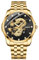 JewelryWe Herrenuhr Drachen Edelstahl Uhr: 30m Wasserdicht Kalender Analog Quarz Armbanduhr Herren Gold Edelstahlarmband Leuchtende Uhren mit Schwarz Diamantskala Zifferblatt und Leuchtzeiger