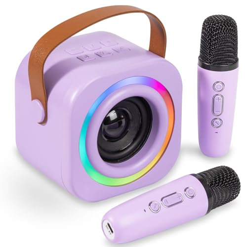 Mini macchina per karaoke per bambini e adulti, con 2 microfoni wireless Lmproved, tempo di standby e qualità del suono, per tutte le età, regalo per bambini, ragazze, ragazzi, feste in famiglia,