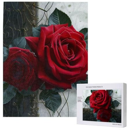 Gothic Rose art Printed Jigsaw Puzzle with Storage Box, Wooden Puzzle for Adults and Kids, 500 Pieces Family Fun Decorative Game