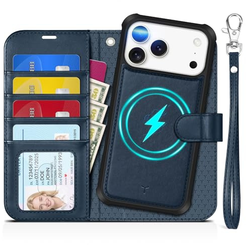 TUCCH Hülle für iPhone 17 Pro Max 6,9 Zoll 2025 Handyhülle Dunkelblau | 2-IN-1, Abnehmbar, Band, Ständer, RFID-Blocker, 4 Kartenfächer, PU Leder, Magnetische Klapphülle, Kabelloses Laden