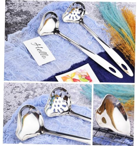 2 Stück Entenschnabel Suppenlöffel aus Edelstahl mit Sieb | Langstielige Ausführung, Silberfarbener Lieferumfang 1 Colander und 1 Soup Spoon, für Hot Pot und Zuhause