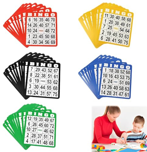 THQAE 50 Stück Bingo Karten, Bingo Spiel, Bingo Karten aus Papier Zusatzkarten für traditionelles Bingo Siel Spieleabende Freunde Familie Kinder Bingo Zettel