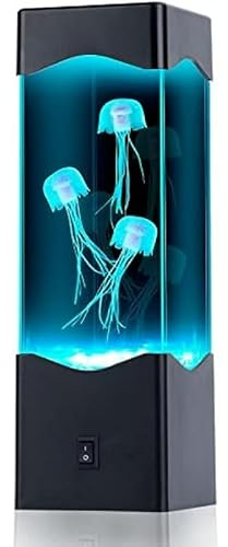 LED Fantasy Quallen Lavalampe, quadratisch, echte Quallen, Aquarium-Lampe, 7 x 7 x 23,5 cm, 7 Farbwechsel, Stimmungslampen, sensorische Lichter, USB/Batterie, Tisch-Nachtlichter für Heimdekoration