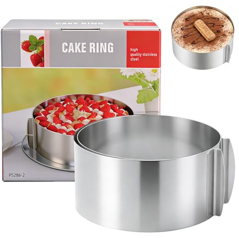 LoNinLoAn Cake Ring Adjustable 16-31CM, Silver, 8CM Height | Stainless Steel Mousse Ring, Round Cake Ring Mould for Cooking Crumpets Eggs Pastry Mousse Desserts