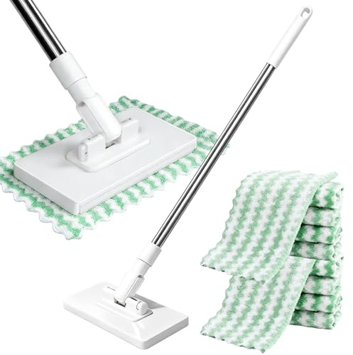 Mocio con sistema di pressione e clip, Snap Grip Mini Mop con 10 pezzi di panni per mocio riutilizzabili, panno automatico con un pulsante per il cambio per bagno, cucina, casa, ufficio