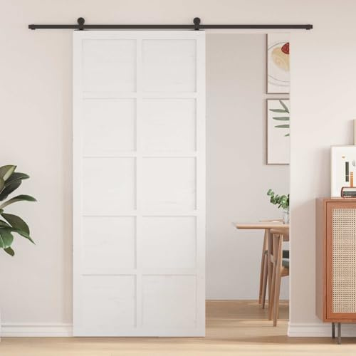 sephironlbb Puerta de granero blanca de pino macizo, 80 x 2,5 x 208 cm, puerta corredera para interiores con diseño rústico, ahorra espacio, ideal para salón, dormitorio, pasillo y oficina