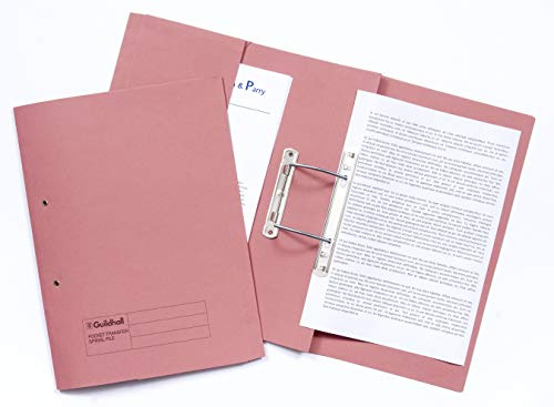 Exacompta - Ref 211/6006Z - Guildhall - Pocket Spiral File, 420gsm Heavyweight Manilla, Holds A4 & Foolscap Documents, Left Hand Pocket, Blue Angel Certified - Pink, Pack of 25
