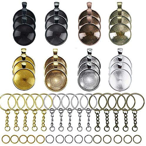 Allazone 24 Stück Anhänger Tablett mit Glas Cabochon Retro Glaskuppel Bastelset 25mm, 15 Stück Anhängerschnalle für DIY Souvenir Bild Medaillon Halskette Geschenk Schmuckherstellung