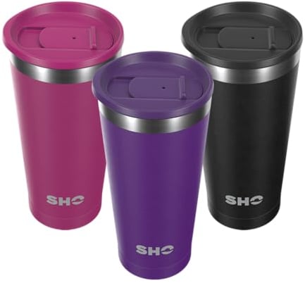 SHO Calix - Insulated Stainless Steel Coffee Cup, Travel Mug & Tumbler - Splash Proof - 500ml - 6 Hours Hot & 12 Hours Cold - Reusable, BPA Free, Thermal Vacuum Flask (Vivid Violet, 500ml)