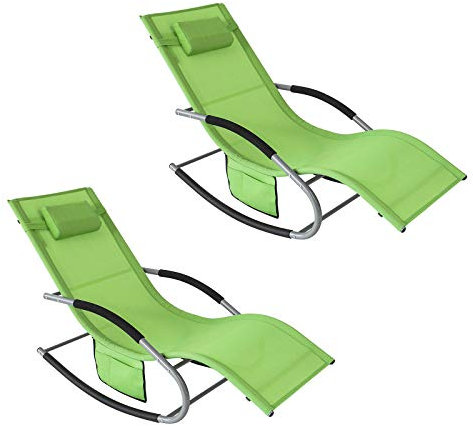 Set de 2 Tumbonas de Jardín Reclinables – Sillas Ergonómicas de Exterior con Almohada y Bolsillos Laterales, Tejido Transpirable, 150 kg, para Playa, Terraza, Camping y Piscina OGS28-GRx2