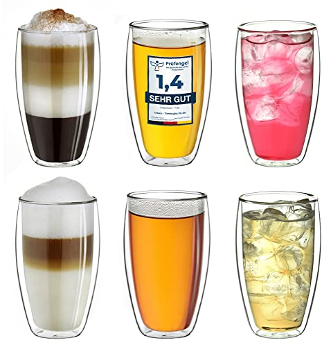 Creano Verre thermique à double paroi 250 ml, verre à double paroi également adapté aux petites mains, tasses à cappuccino à double paroi, café, thé, verres à latte lot de 6