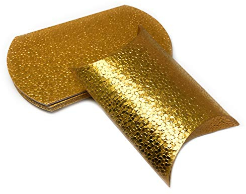 Pillowbox Kissen-Schachtel Faltschachtel, Geschenkbox aus Papier Geschenkschachtel mit erhabenem, Tropfen/Punkte Muster (10x Gold – 16 x 10,5cm)
