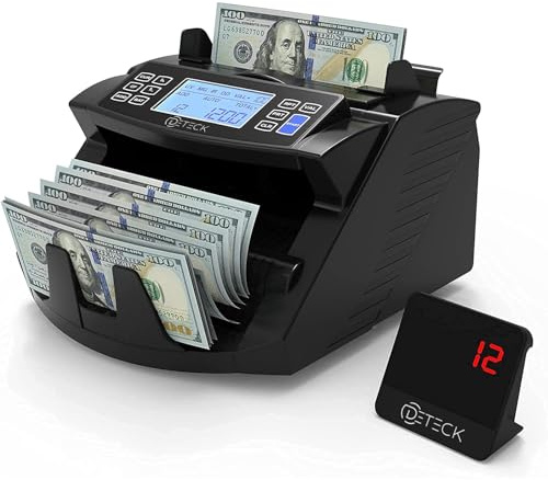 DETECK DT200 Money Counter Machine with Value Count - Large 4” LCD Display Cash Counter Machine, Add and Batch Modes, UV/MG/IR Counterfeit Detection Bill Counter, 1300 Bills/Min - Print Option