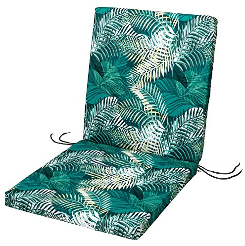 SOFTILLO Waterproof Low Back Chair Cushion With Ties - 100x45x4cm - Indoors/Outdoors Patio Seat Pad Cushion For Garden Chairs, Loungers, Recliner, Relaxer - Water-Resistant Material - Palm Leaves