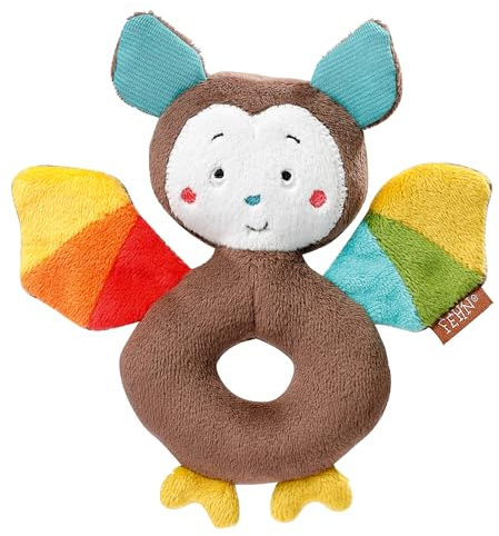 Fehn 067828 Ring-Greifling Fledermaus – Motorikspielzeug mit Rassel – treuer Begleiter für Babys und Kleinkinder ab 0+ Monaten, Mehrfarbig, 00067828