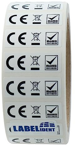 WEEE/CE/RoHS Etiketten - 36 x 13 mm - 1.000 Elektrogeräte-Etiketten auf 1 Rolle(n), 40 mm Kern, Polyester, selbstklebend