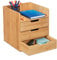 Relaxdays Schreibtisch Organizer, 3 Schubladen, Ablage Büroutensilien, HBT: 33 x 30 x 31 cm, Bambus Schubladenbox, natur