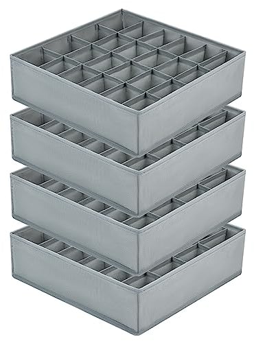 Joyoldelf 4 Stück Aufbewahrungsboxen für Socken und Unterwäsche, 24 Zellen Faltbare Boxen (Faltbox, Drawer Dividers, Schubladen Organizer Stoffboxen zum Aufbewahren von Socken(Hanfasche)