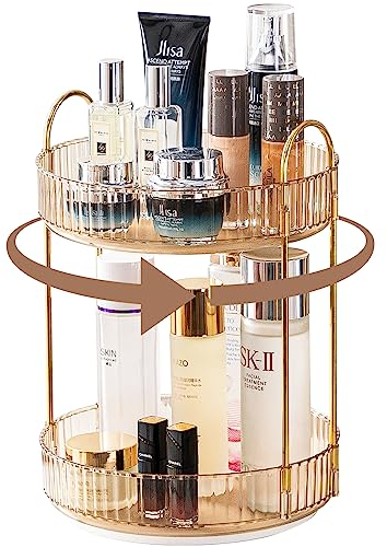 CESTATIVO Make Up Organizer, 360° Drehbar Kosmetik Organizer, Beauty Organizer, Hautpflege Organizer für Badezimmer (2 Schichten, Bernstein)