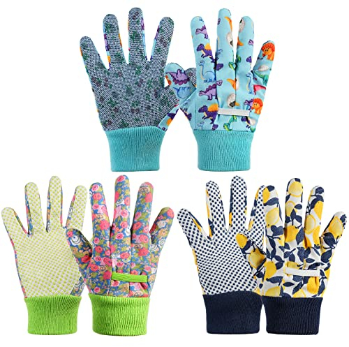 OSDUE 3 Paar Kinder Gartenhandschuhe, Schutzhandschuhe Handschuhe, mit Schaumgummi-Beschichtung für Garten und Arbeitshandschuhe für Mädchen und Jungen (für 3–6 Jahre)