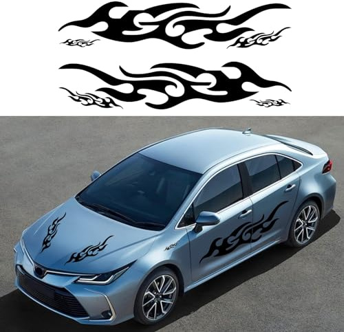 BLAJR Flame Graphic Body Side Car Sticker Flame Racing Sports Car Striped Hood Decal General Vinyl self-Adhesive Decal Trim Truck SUV Off-Road Vehicle Accessories (Glossy Black 6pcs) (A black)