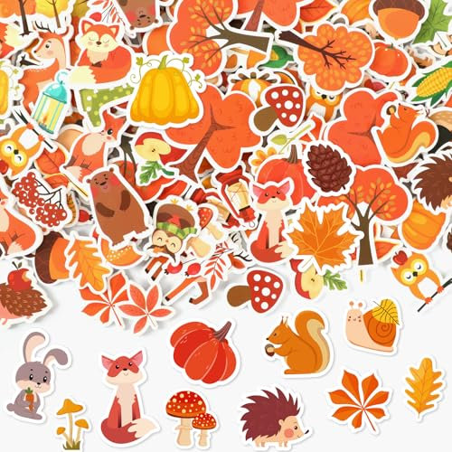 JULBEAR Herbst Sticker, 200 Stück Schaumstoff Aufkleber Thanksgiving Herbstblätter Deko Selbstklebende Sticker Herbst für Kinder Partygeschenke DIY Filz Bastelset Dekoration