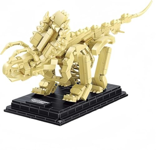 VizBrou Tier Fossilien Bausteine Set, Dinosaurier Welt Schädel Klemmbausteine, 496 Teile Triceratops Dino Skelett Knochen Modell Bausatz Spielzeug für Mädchen Jungen Kinder Erwachsene Geschenk Dekor