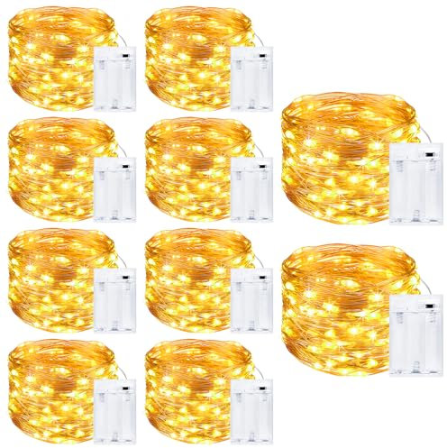 Kolpop 10 Packs Fairy Lights Battery Operated, 5M 50 LED Copper Wire Christmas String Lights, Warm White LED Twinkle Lights for Bedroom Wedding Birthday Party Indoor Tree DIY Decorations