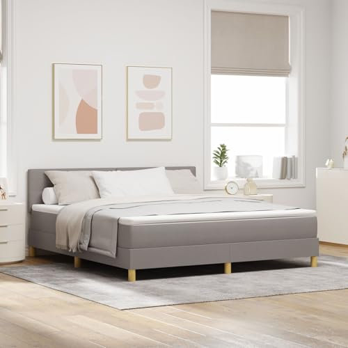 vidaXL Boxspringbett mit Matratze Taupe Polsterung 180X200 cm Stoff für Erwachsene mit stabilen Holzbeinen einfache Montage und Komfortmatratze. Doppel Schlafzimmermöbel Topper Rahmen