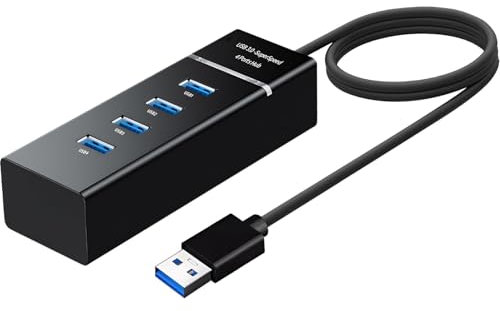 USB 3.0 Hub with Extended 2ft Long Cable,4 Ports Hub with Light Strip Multiport Adapter 5Gbps Data Transfer Ultra Slim USB Splitter Compatible with Laptop PC Windows Mac Printer U Disk Mobile HDD