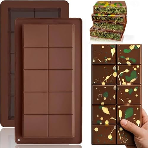 2-Pack Silicone Chocolate Bar Moulds – Deep Reusable Molds for Big Homemade Slabs, Thick Protein Bars, Candy, Granola, Energy Bars, DIY Gifts, Baking Tray