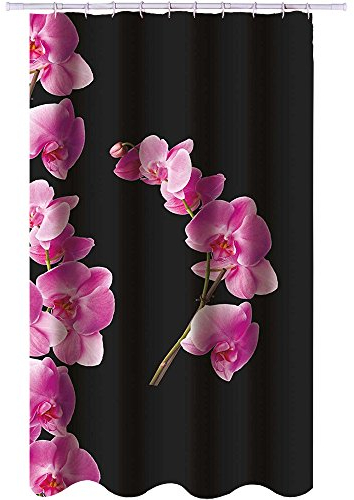 MSV, Rideau de Douche, en Polyester, Revêtement antibactérien, Anneaux Inclus, Lavable à 30°, Imperméable Tissu Lavable en Machine Rideau Salle de Bain, Fleurs Noir & Rose, 180 x 200 cm