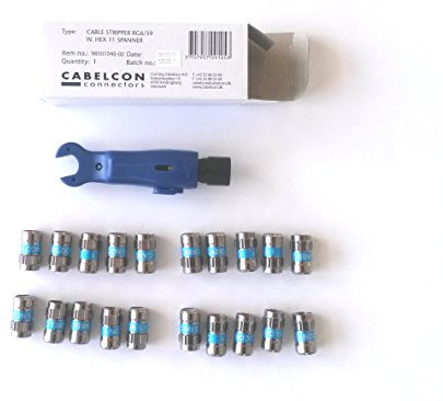 Cabelcon Set bestehend aus Cablestripper RG6/59 mit Maulschlüssel + 20 Stück Self Install-Stecker F-56 5.1