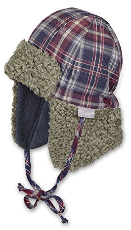 Sterntaler - Jungen Mütze Fliegermütze Wintermütze, zum binden, Nackenschutz, kariert, bordeaux - 4601757, Größe 49