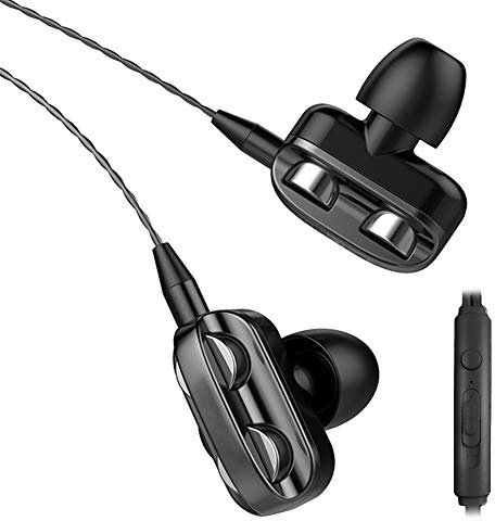 In-Ear-Kopfhörer, geräuschisolierende Kopfhörer, schwerer Bass, Stereo, HiFi-Sound, Dual-Treiber, 4 Einheiten, verdrahtet, Sport-Kopfhörer, Headsets, mit weichen und bequemen Ohrstöpseln, Schwarz